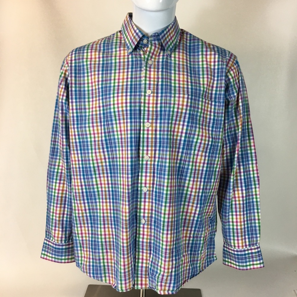 Alan Flusser Colorful Plaid Shirt Large Crisp!